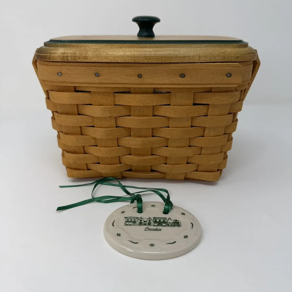 VTG Longaberger Dresden Tour Basket II 1996 w/ Lid, Liner & Tie-On Collectors